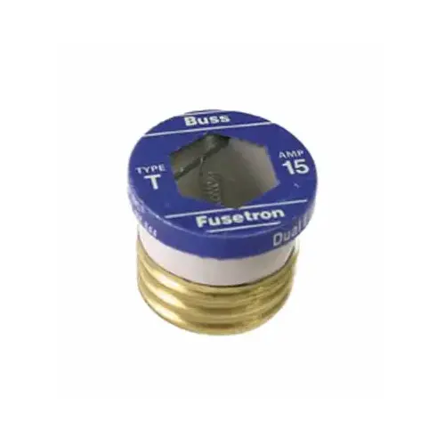 Bussmann BP/T-15 Plug Fuse, 15 A, 125 V, 10 kA Interrupt, Plastic Body, Low Voltage, Time Delay Fuse Pair