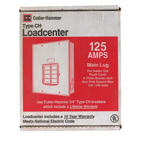 Eaton CH8L125FP Main Lug Load Center Cutler-Hammer 125 amps 120/240 V 8 space 8 circuits Flush Mount