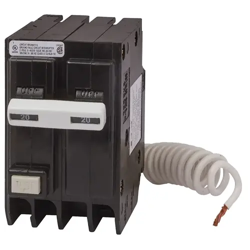 Eaton GFTCB220 Circuit Breaker, GFCI, Type GFTCB, 20 A, 2 -Pole, 120/240 V, Plug Mounting