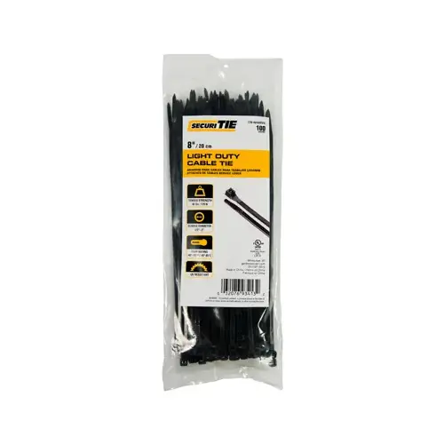 ECM INDUSTRIES LLC CT8-40100UVB Light Duty Cable Tie, UV Black, 8-In - pack of 100