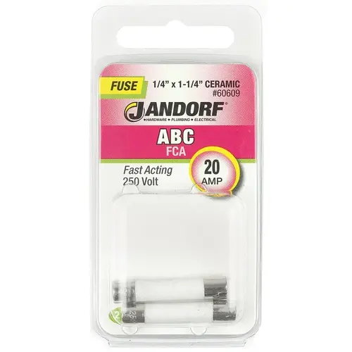 Jandorf 60609 Fast Acting Fuse, 20 A, 250 V, 400 A, 1000 A, 10 kA Interrupt, Ceramic Body Gray