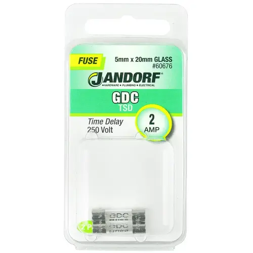 Jandorf 60676 Time Delay Fuse, 2 A, 250 V, 35 A Interrupt, Glass Body