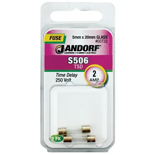 Jandorf 60732 Time Delay Fuse, 2 A, 250 V, 35 A Interrupt, Glass Body