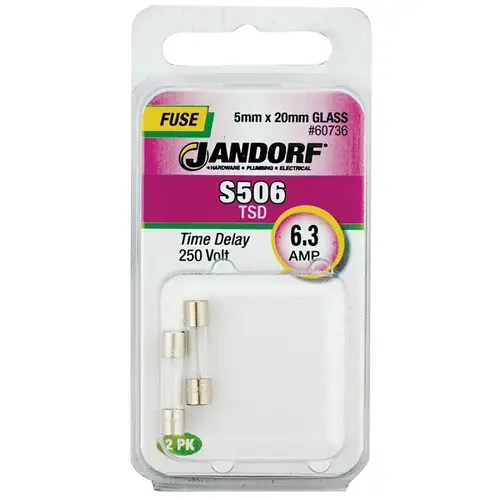 Jandorf 60736 Time Delay Fuse, 6.3 A, 250 V, 63 A Interrupt, Glass Body