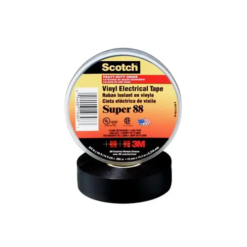 SCOTCH 88 Electrical Tape, 66 ft L, 3/4 in W, PVC Backing, Black
