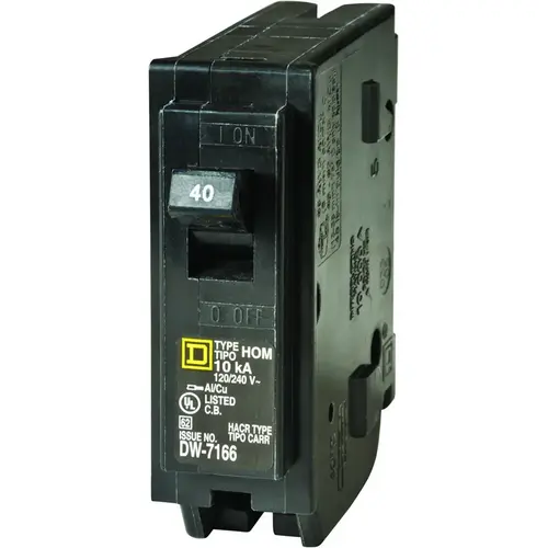 Square D HOM140CP Homeline Circuit Breaker, Mini, 40 A, 1 -Pole, 120 V, Fixed Trip, Plug Mounting, Black