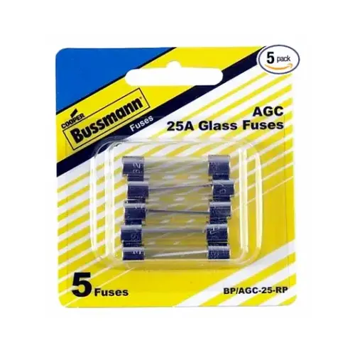 Bussmann BP/AGC-25-RP Ferrule Fuse, 25A, 1/4 x 1-1/4-In - pack of 5