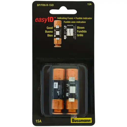 Bussmann BP/FRN-R-15ID Fuse, 15 A, 250 V, Cartridge, Time Delay Fuse Pair