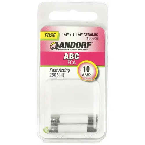 Jandorf 60606 Fast Acting Fuse, 10 A, 250 V, 200 A, 10 kA Interrupt, Ceramic Body Gray