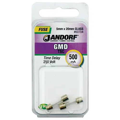 Jandorf 60704 Time Delay Fuse, 500 mA, 250 V, 35 A, 10 kA Interrupt, Glass Body