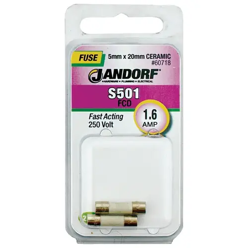 Jandorf 60718 Fast Acting Fuse, 1.6 A, 250 V, 1500 A Interrupt, Ceramic Body