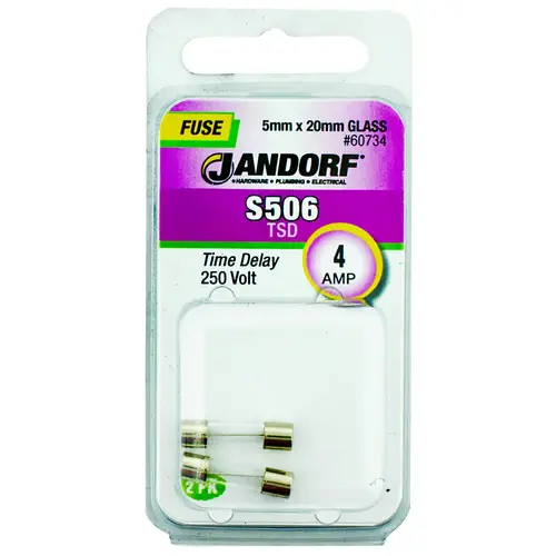 Jandorf 60734 Time Delay Fuse, 4 A, 250 V, 40 A Interrupt, Glass Body