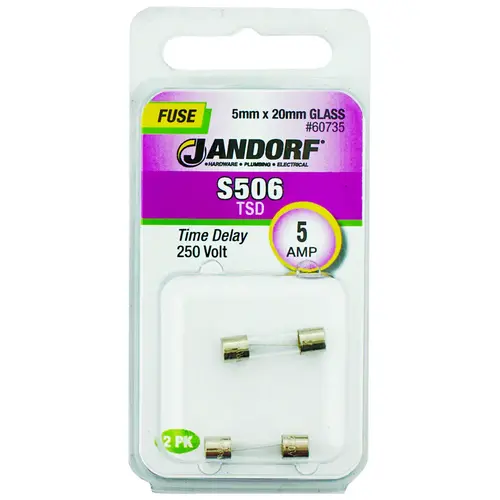 Jandorf 60735 Time Delay Fuse, 5 A, 250 V, 50 A Interrupt, Glass Body