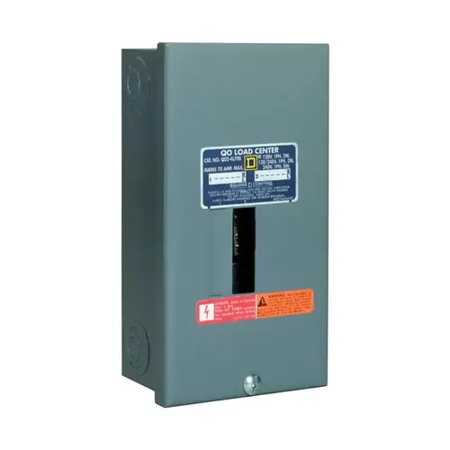Square D QO24L70SCP QO Load Center, 70 A, 2 -Space, 4 -Circuit, Main Lug, NEMA 1 Enclosure, Plug Mounting, Gray