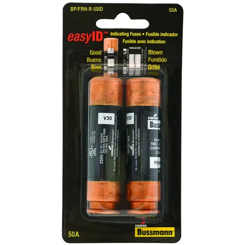 Bussmann BP/FRN-R-50ID Time Delay Fuse, 50 A, 250 V, 20, 200 kA Interrupt Pair