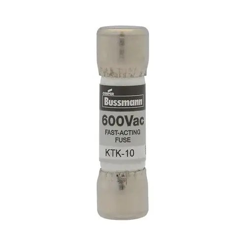 Bussmann KTK10 KTK-10 Fast Acting Fuse, 10 A, 600 V, 100 kA Interrupt, Melamine Body Black