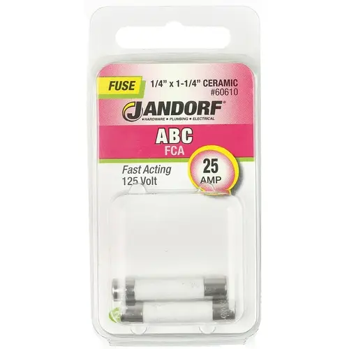 Jandorf 60610 Fast Acting Fuse, 25 A, 125 VDC, 200, 400, 1000 A Interrupt, Ceramic Body Gray