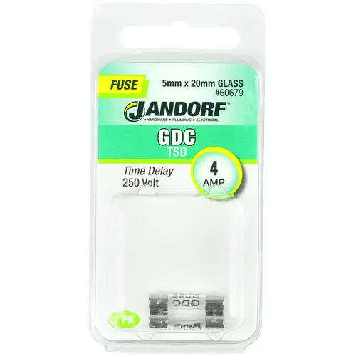 Jandorf 60679 Time Delay Fuse, 4 A, 250 V, 40 A Interrupt, Glass Body