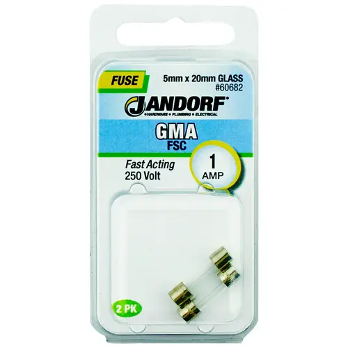 Jandorf 60682 Fast Acting Fuse, 1 A, 250 V, 35 A, 10 kA Interrupt, Glass Body