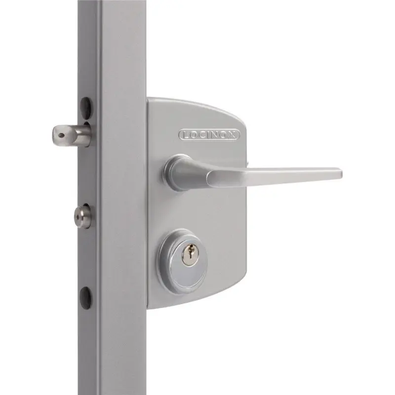 Locinox Luky Gate Lock with Mortise Cylinder, Silver Straight Handle1-1/2" to 2" / Keyed Different