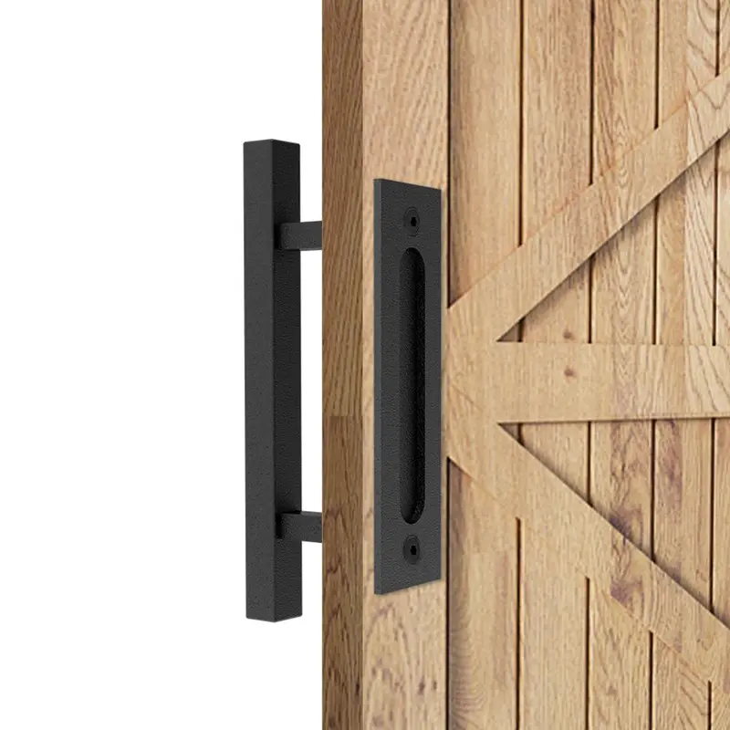 10 in. Black Square Pull and Flush Sliding Barn Door Handle SetStainless Steel-Cylinder / 0.936