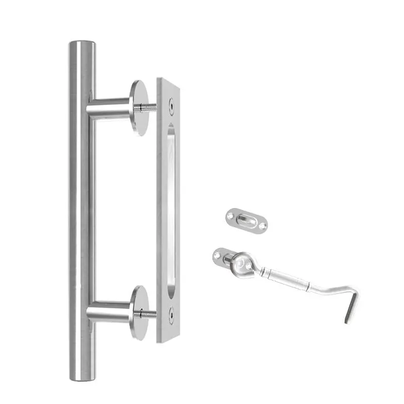 12 in. Stainless Steel Ladder Sliding Barn Door Handle with Hook Lock Latch