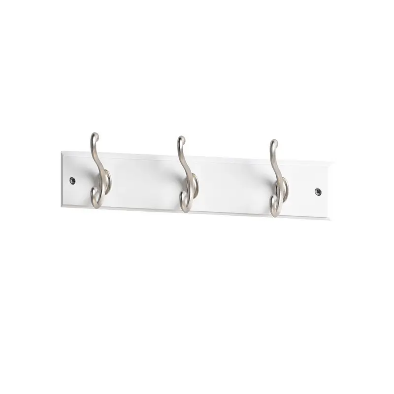 13-7/9 in. L Satin Nickel Scroll 3-Hooks on White Hook Rail