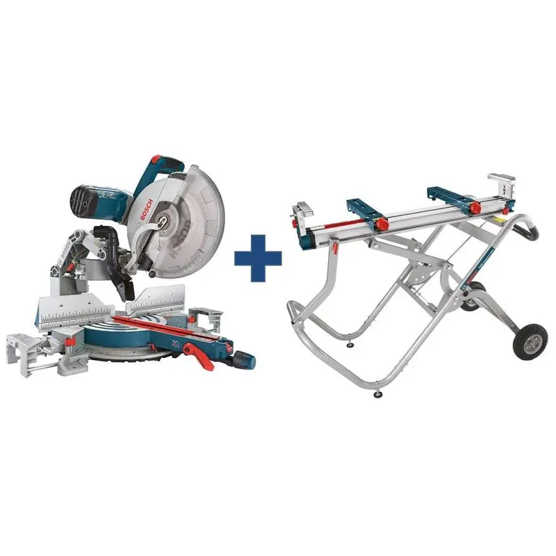 15 Amp 12 in. Corded Dual-Bevel Sliding Glide Miter Saw Combo Kit with Bonus Gravity Rise Wheeled Miter Saw Stand