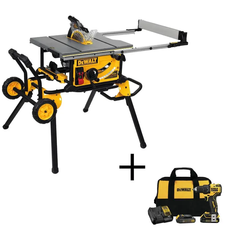 15 Amp Corded 10 in. Job Site Table Saw with Rolling Stand and Bonus Atomic 20-Volt Lithium-Ion 1/2 in. Drill Driver Kit115.586 / each