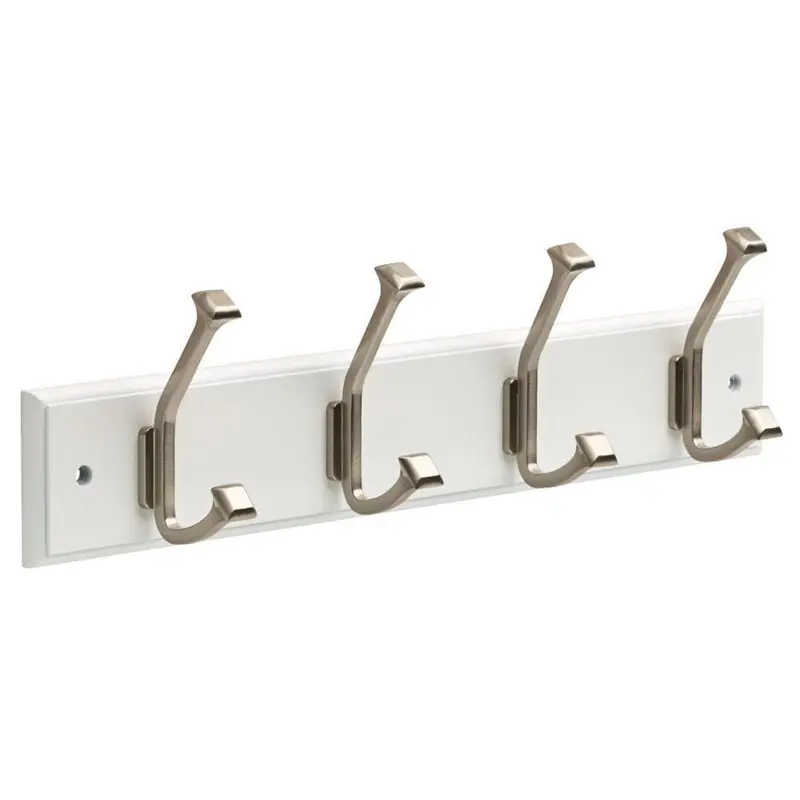 18 in. White and Satin Nickel Beveled Square Hook RackWhite / Brushed Nickel / 1.67 / 35