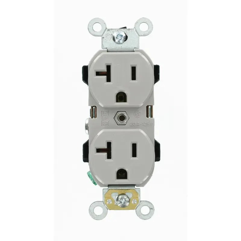 20 Amp Industrial Grade Heavy Duty Self Grounding Duplex Outlet, GrayGray / .21 / 1