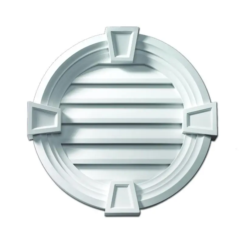 25 in. x 25 in. FunctionalRound White Polyurethane Weather Resistant Gable Louver Vent with Trim and Keystone6.7 / Circle