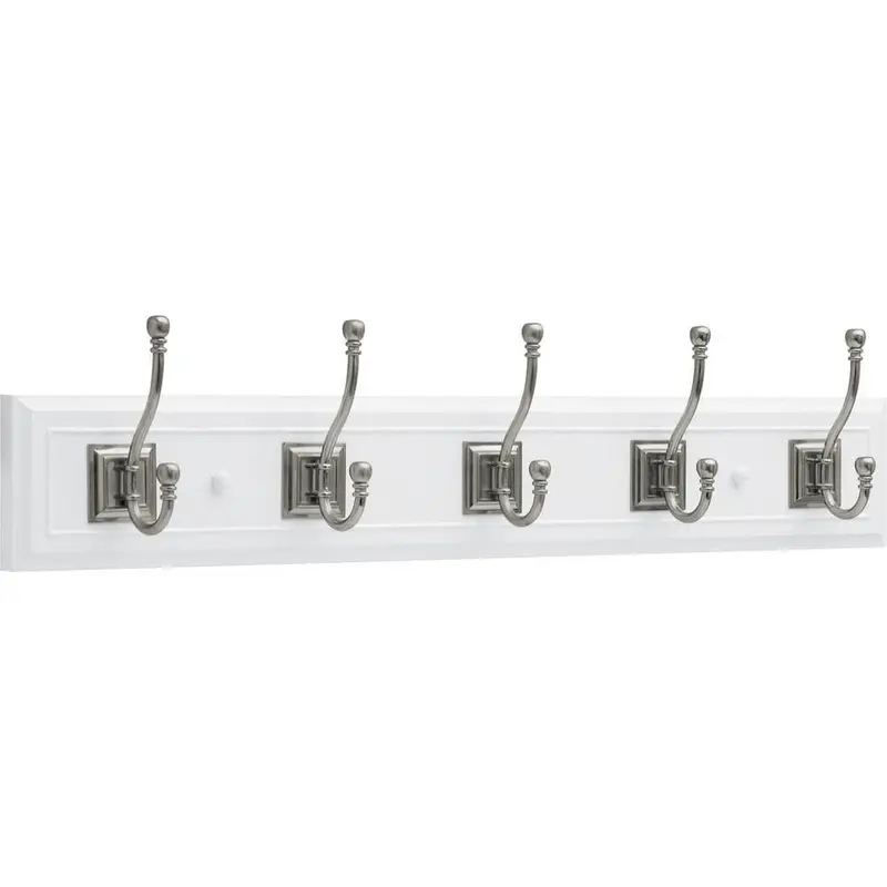27 in. White and Satin Nickel Architectural Hook Rack