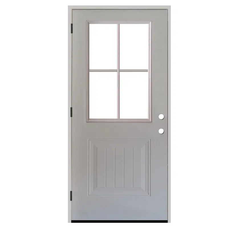 32 in. x 80 in. Premium Clear 4 Lite Plank Panel White Primed Steel Prehung Front DoorWhite Primed / 34 x 80 / Right-Hand/Outswing