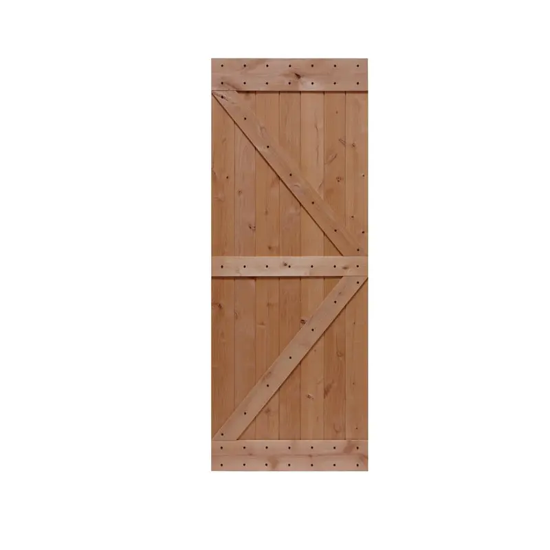 32 in. x 84 in. Ready-to-Assemble British Brace Hardwood Interior Sliding Barn Door Slab with Hardware Kitnatural wood/unfinished / 30 x 84 / Black