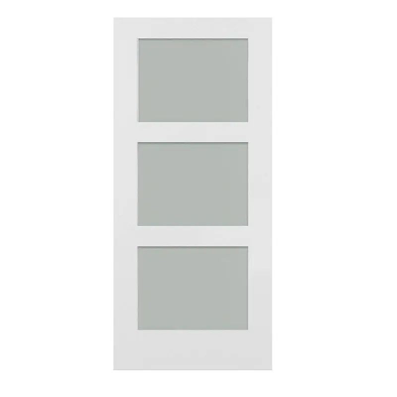 36 in. x 84 in. Shaker 3-Lite Frosted Glass Primed MDF Composite Barn Door SlabWith Lite / Primed / 36 x 84