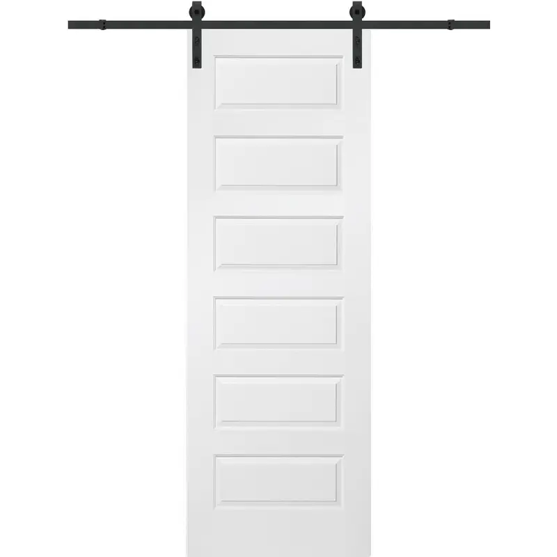 36 in. x 96 in. Rockport Molded Solid Core Primed MDF Smooth Surface Single Sliding Barn Door with Hardware KitPrimed / 32 x 96 / Black