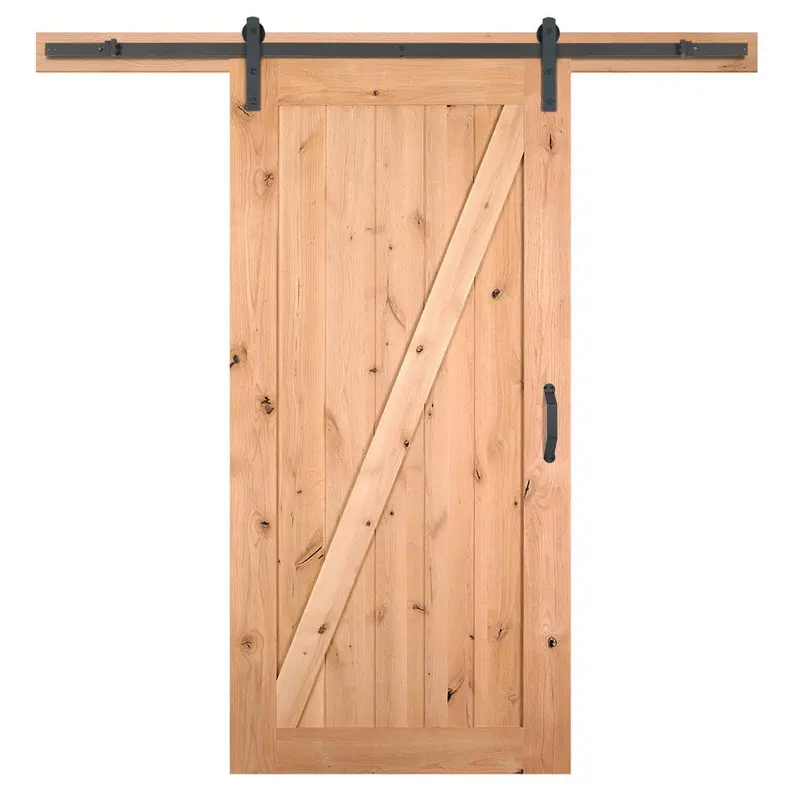 42 in. x 84 in. Z-Bar Knotty Alder Wood Interior Sliding Barn Door Slab with Hardware KitUnfinished / 36 x 84 / Black