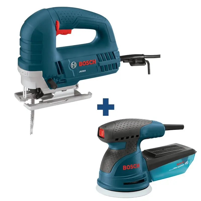 6 Amp Corded Variable Speed Top-Handle Jig Saw Kit with Assorted Blades and Bonus 2.5 Amp 5 in. Corded Palm Sander
