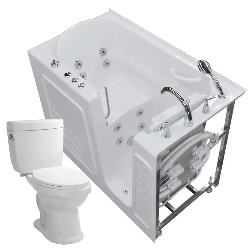 52.75 in. Walk-In Whirlpool Bathtub in White with 1.6 GPF Single Flush Toilet
