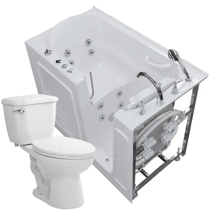 52.8 in. Walk-In Whirlpool Bathtub in White with 1.28 GPF Single Flush ToiletWhite / Right Hand / Right