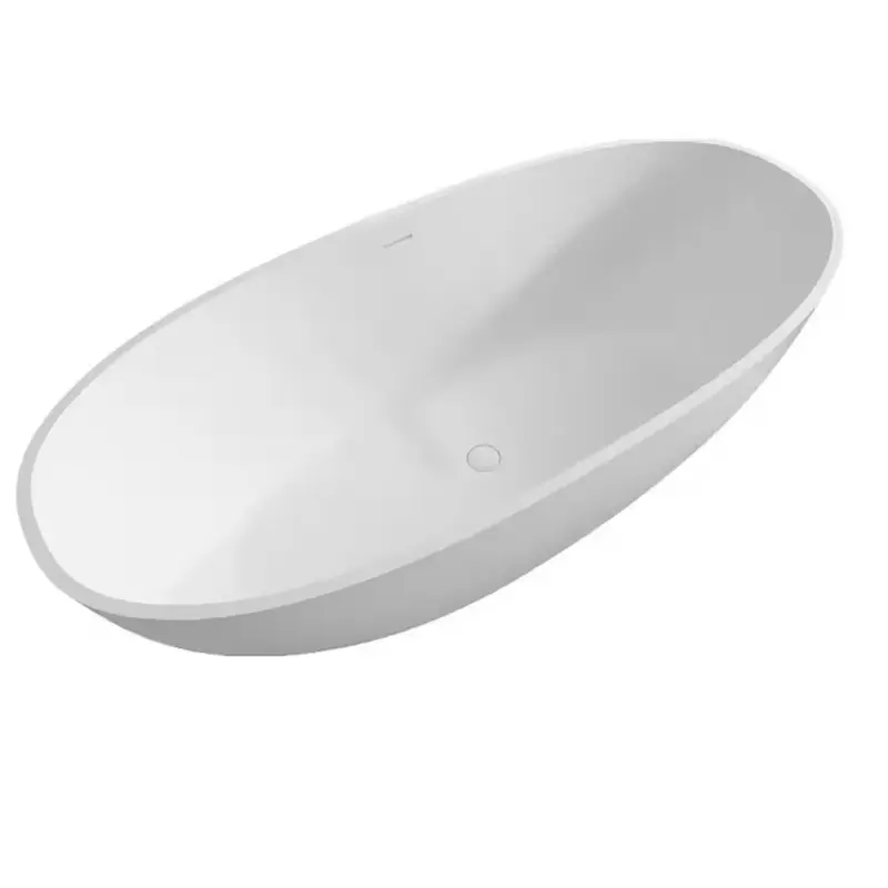 55 in. x 30 in. Stone Resin Flatbottom Solid Surface Non-Slip Freestanding Soaking Bathtub in White with Drain and Hose