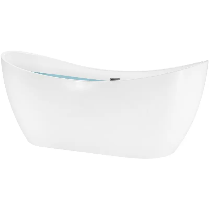 59 in. Acrylic Center Drain Oval Double Slipper Flatbottom Freestanding Bathtub in Glossy White