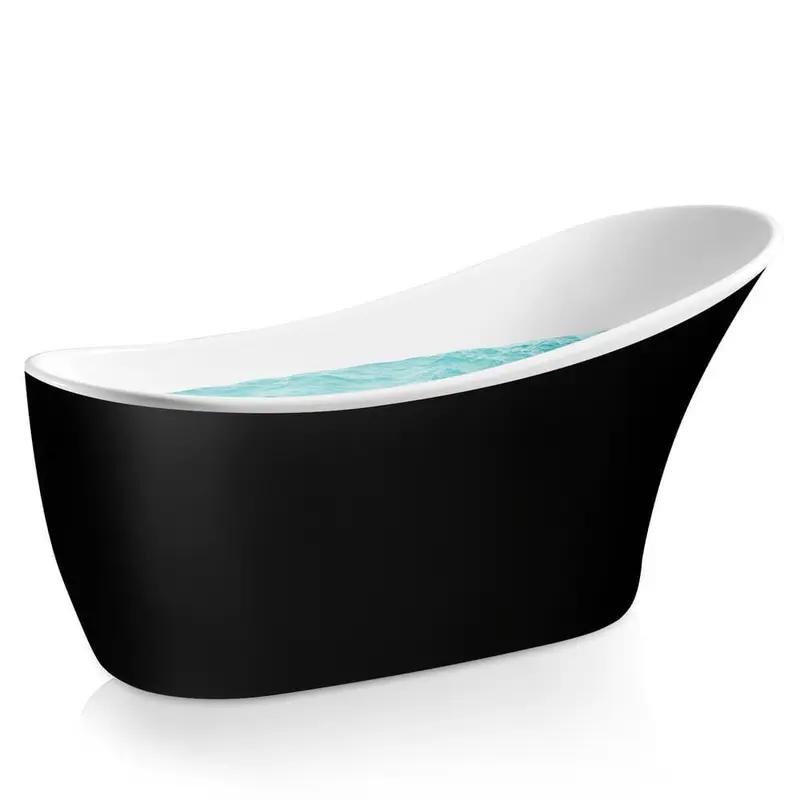 59 in. Acrylic Single Slipper Flatbottom Non-Whirlpool Bathtub in Glossy Black