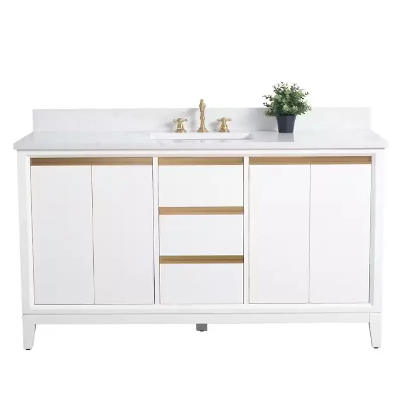 60 in. W x 22 in. D x 34 in. H Single Sink Bathroom Vanity in White with Engineered Marble Top