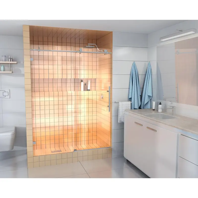 64 in. - 68 in. x 78 in. Frameless Sliding Shower Door Brushed Nickel with HandleMatte Black / Clear / 197