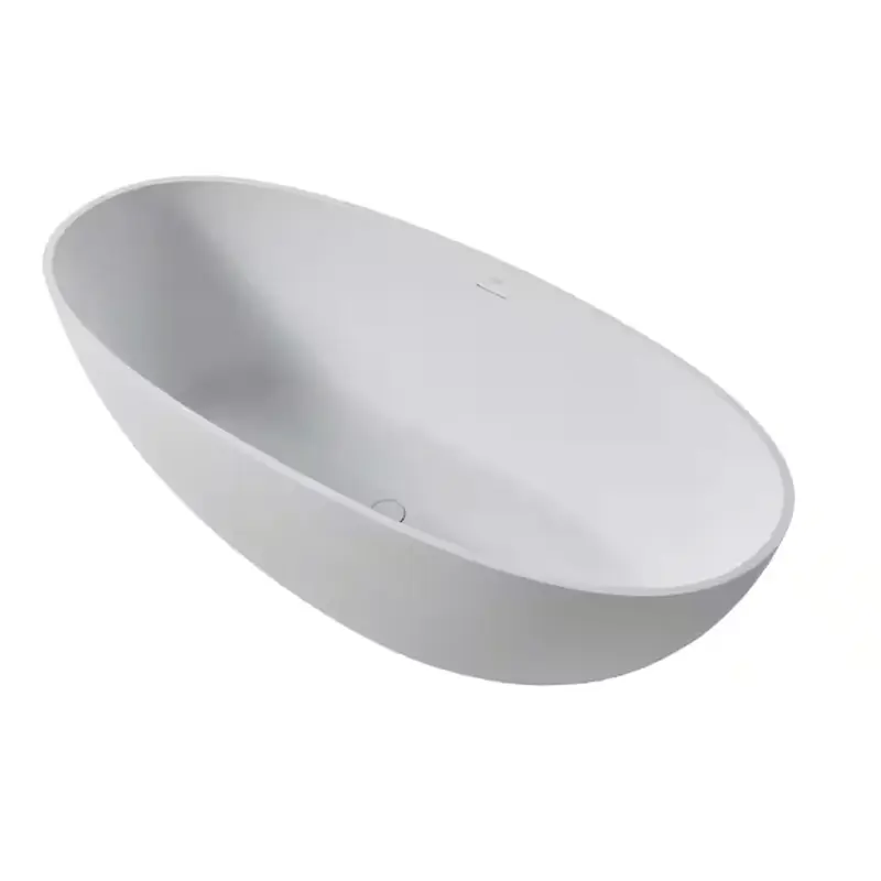 65 in. Stone Resin Flatbottom Solid Surface Freestanding Double Ended Soaking Bathtub in White with Brass Drain