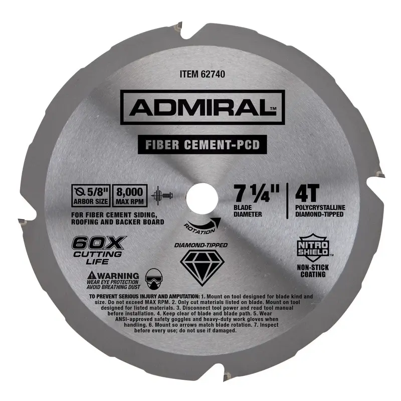 7-1/4 in. 4T Polycrystalline Diamond PCD Tipped Fiber Cement Circular Saw Blade