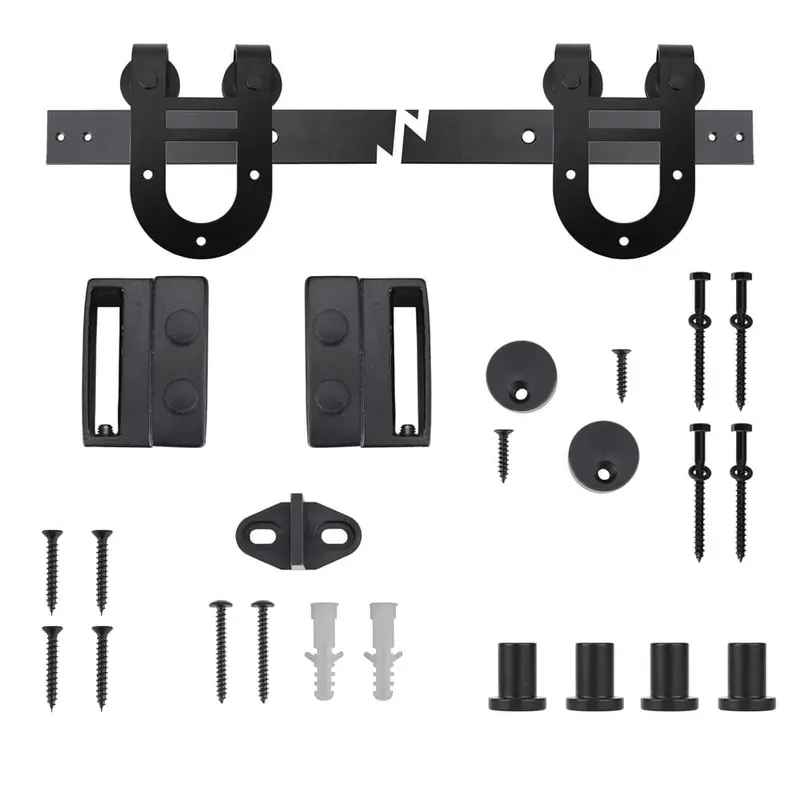 72 in. Black Horseshoe Sliding Barn Door Track and Hardware Kit