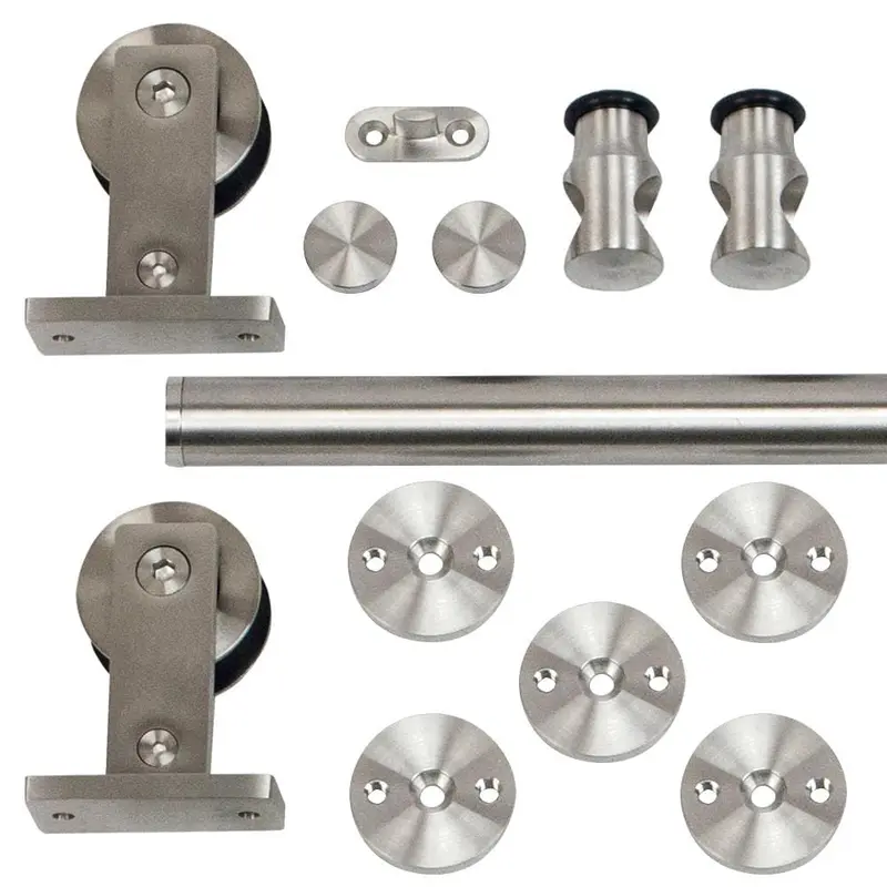 96 in. Stainless Steel Top Mount Rolling Door Hardware Kit for Wood Doors